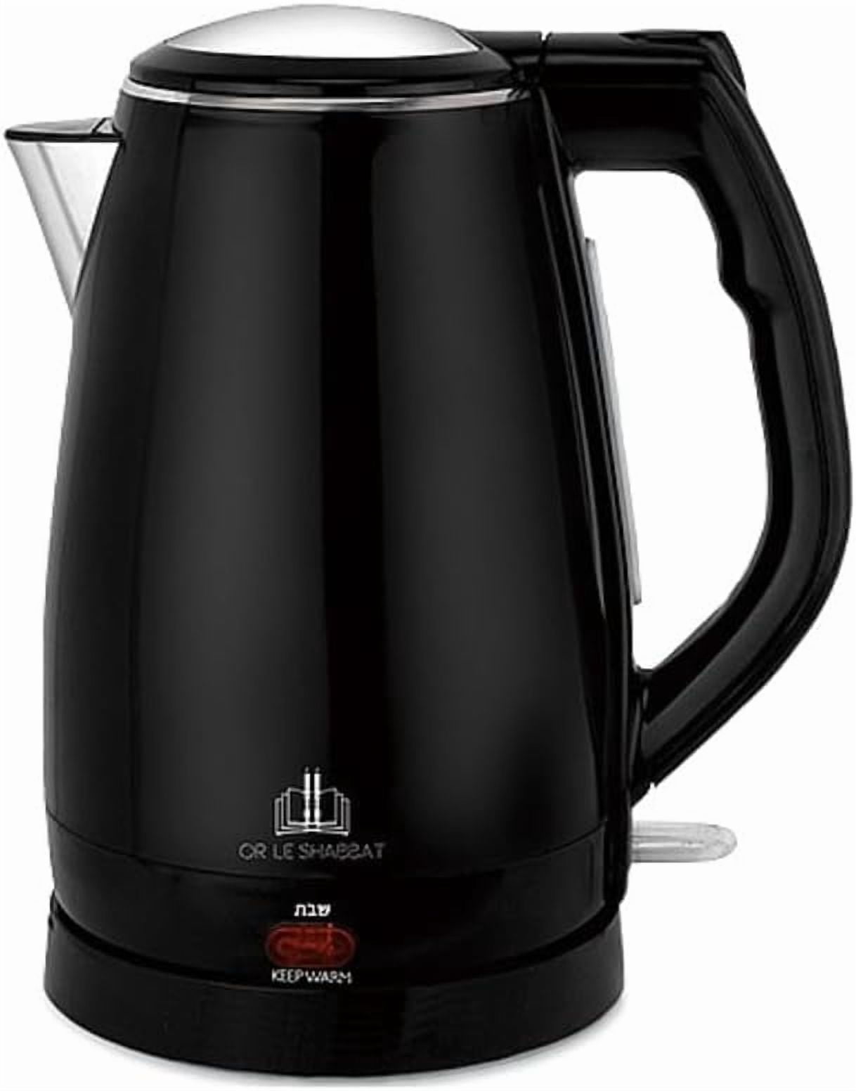 Electric Kettle 2.2L 12-Cup Stainless Steel Tank Double-Walled Auto-Off Dry Boil Protection Or Le Shabbat Kosher Lock Auto Shut Off Shomer Shabbos Black