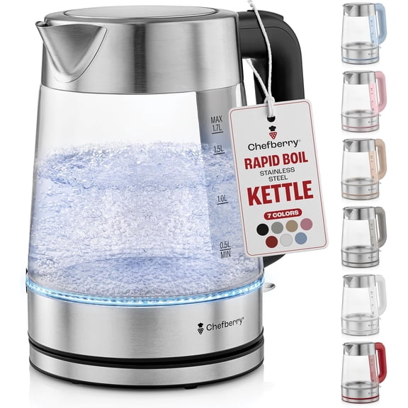 Electric Kettle for Boiling Hot Tea & Water | 1.8L Stainless Steel Borosilicate Glass Boiler With No Plastic, Automatic Shutoff, BPA Free, Fast Heating Technology