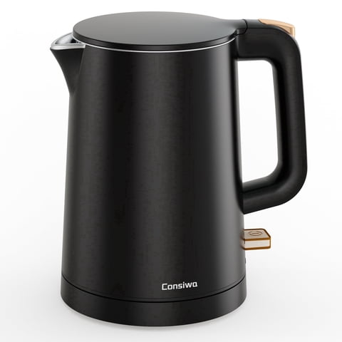 Consiwa Small Electric Kettle, 0.8L Water Boiler & Heater, 1000W Hot Tea Pot, Double Wall Stainless Steel Cool Touch, Mini Coffee Kettle with Auto Shut Off & Boil Dry Protection, BPA-Free, Black