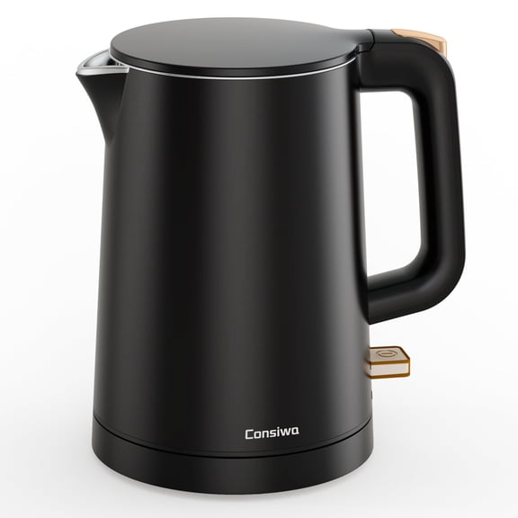 Consiwa Small Electric Kettle, 0.8L Water Boiler & Heater, 1000W Hot Tea Pot, Double Wall Stainless Steel Cool Touch, Mini Coffee Kettle with Auto Shut Off & Boil Dry Protection, BPA-Free, Black