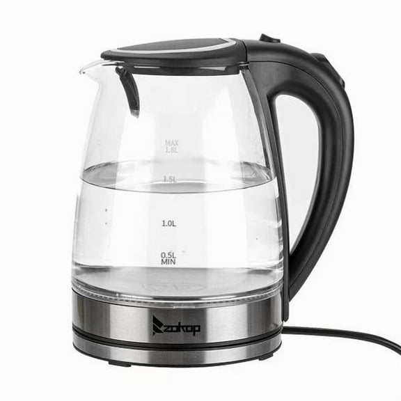 Electric Kettle Glass Boiler Coffee Pot, Water Heater 7 Big Cups 1.8 Liter with Quick Boil, Auto Shut Off and Boil-Dry Protection