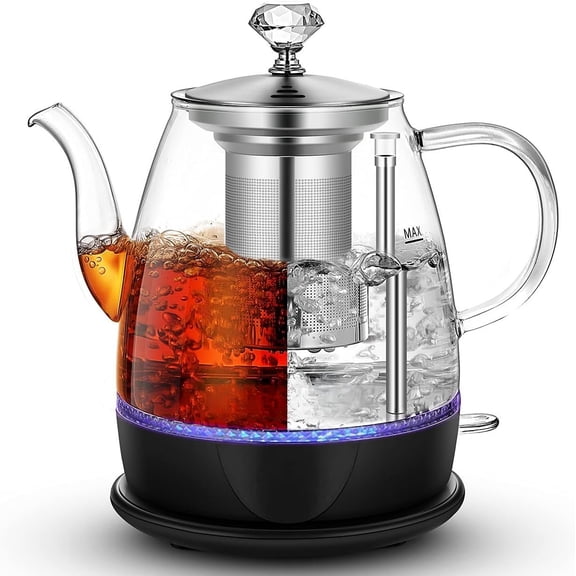 Electric Kettle Glass, For Hot Water, and Coffee Purpose Design, , 1L Pour Over Removable Stainless Steel Infuser, Auto-shut Off & Boil-dry Protect