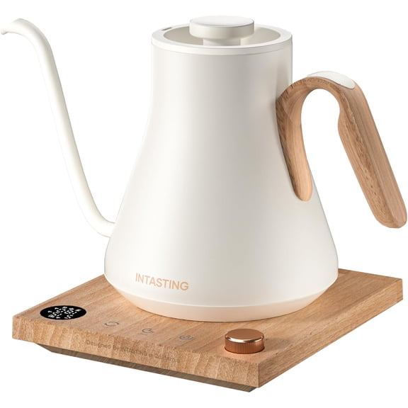 Electric Kettle, Gooseneck 1 Precise Temperature Control, Stainless Steel Interior, Quick Heating for Pour Over Coffee, Tea & Boiling Water, 0.9L (Cream White)