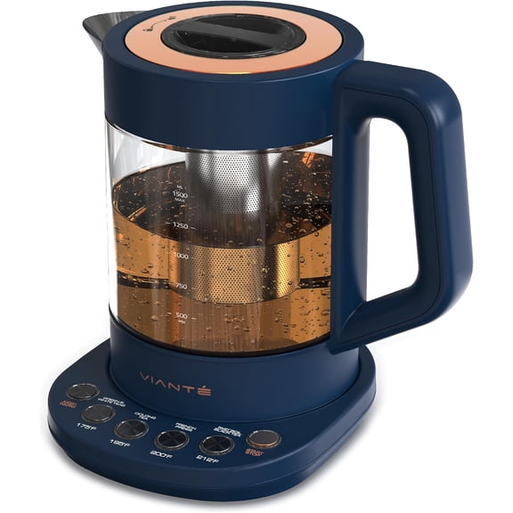 Electric Kettle With Infuser. No Plastic In Contact With Water. Hot Tea Maker With Temperature Control And Automatic Shut Off. 1.5 Liters Capacity | Midnight Blue Color