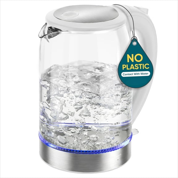 Electric Kettle, No Plastic Contact With Water, Wide Mouth For Easy Cleaning, Auto Shut Off, 1.7L Tea Kettle & Hot Water Boiler, Water Heater & Teapot, Borosilicate Glass, 1500W