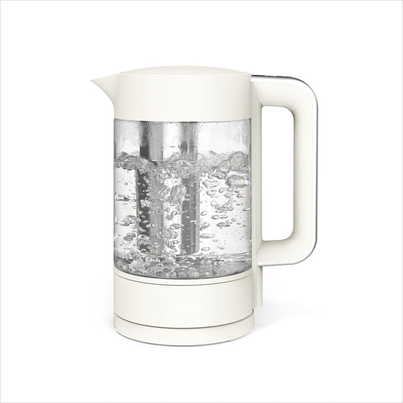 Electric Kettle with Removable Stainless Steel Tea Infuser, Glass Carafe1.7L (7 Cups), Hot Water Boiler, 4 Presets, Keep Warm & Auto Shut-Off, Cordless 360 Swivel Base, Linen Cream