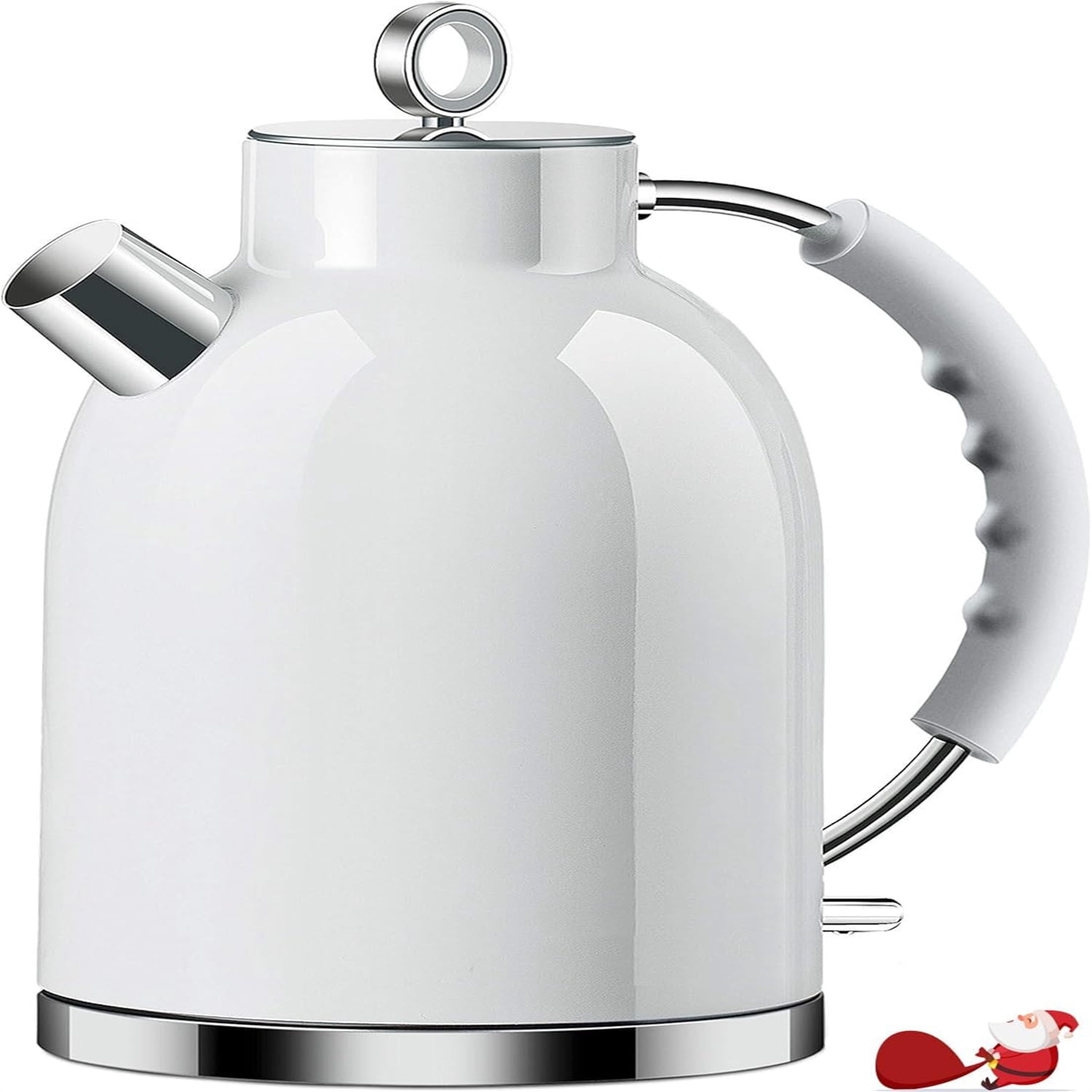 Electric Kettle, Stainless Steel Electric Tea Kettle Gifts for Men/Women/Family 1.5L 1500W Retro Tea Heater & Hot Water Boiler, Auto Shut-Off and Boil-Dry Protection (White)