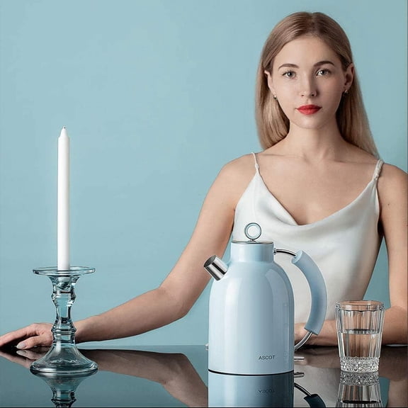 Electric Kettle, Stainless Steel Electric Tea Kettle Gifts for Men/Women/Family 1.5L 1500W Retro Tea & Hot Water Boiler, Auto Shut-Off and Boil-Dry Protection (Blue)