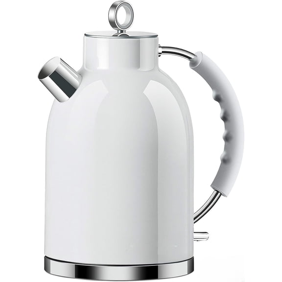 Electric Kettle, Stainless Steel Tea Boiler 1.5qt 1500W Retro Tea Heater & Boiling Kettle, Auto Shut-Off and Boil-Dry Protection(White)