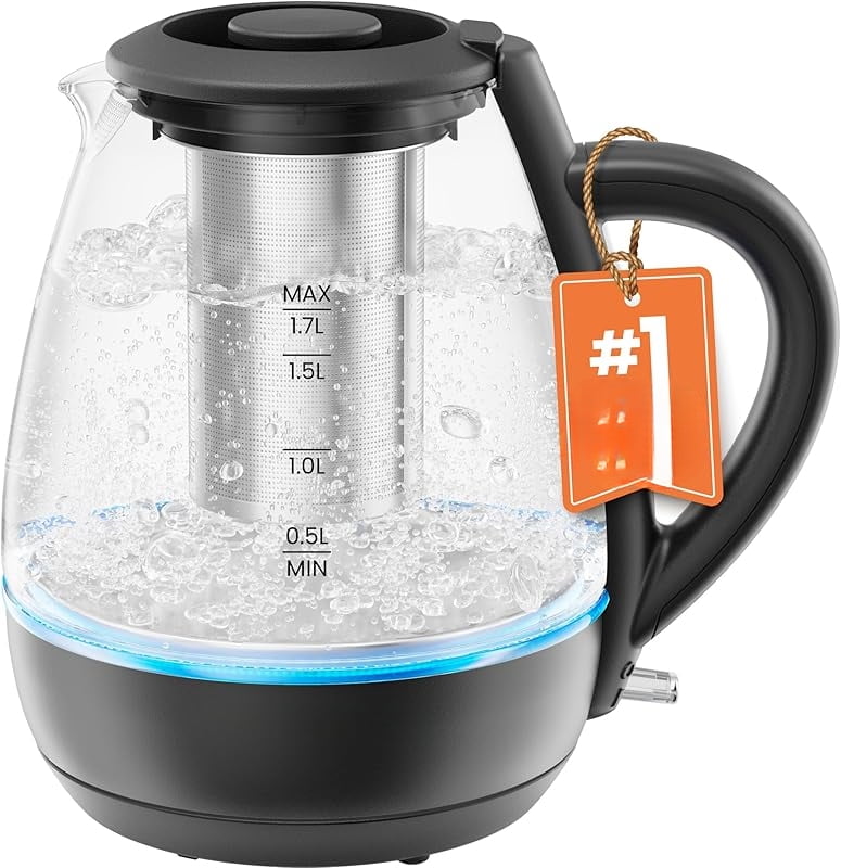 Electric Kettle with Tea Infuser, 1L 1500W, Removable Lid for Easy Cleaning, Boil-Dry Protection, Stainless Steel Filter, BPA Free, Auto Shut Off Hot Water Boiler, Small Electric Tea Kettle