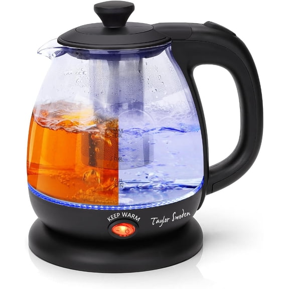 Electric Kettle with Tea Infuser, 1L Small Keep Warm, LED Light Hot Water Boiler & Heater for Coffee Teas, Auto Shut-Off Boil Dry Protection, BPA Free, Black