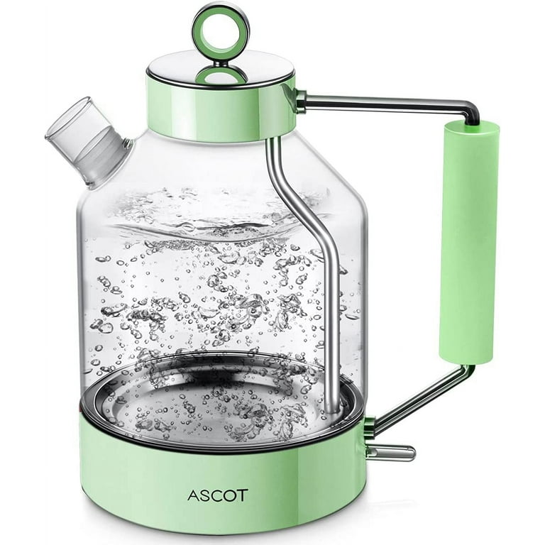 Electric Kettle, Electric Tea Kettle 1.6L 1500W Glass Electric Kettle,Gold  Stainless Steel, BPA-Free, Cordless, Automatic Shutoff, Boil-Dry  Protection-Green 