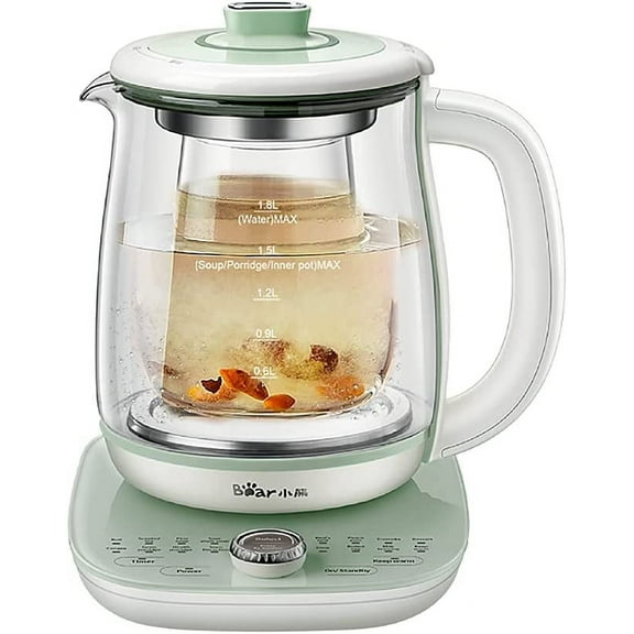 Electric Kettle Tea Maker with Infuser, Glass Kettle & Stew Pot, 16 Menus 1.8L 120V, Green