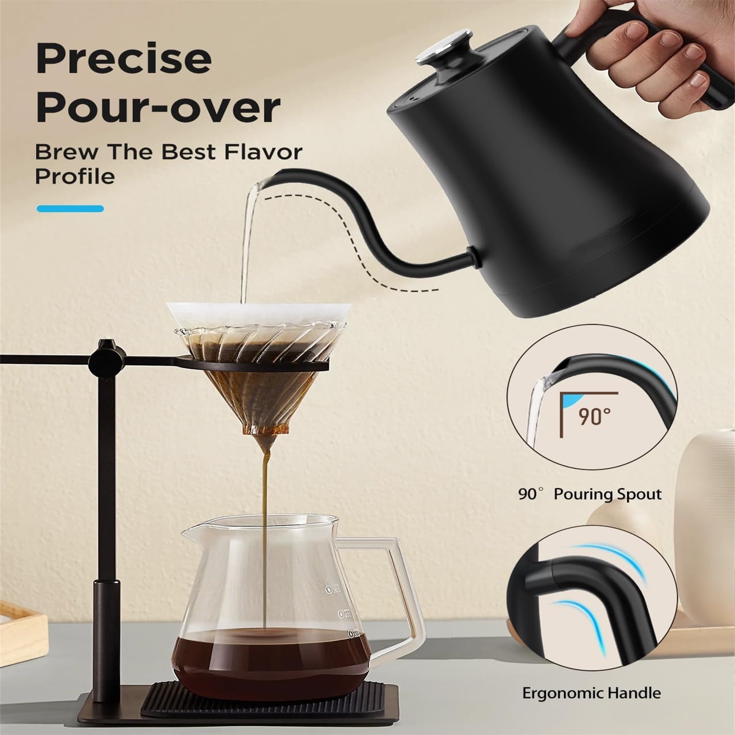 Electric Kettle with Temperature Control, 27oz/0.8L Fast Heat Electric Kettle for Pour Over Coffee/Tea, Auto Shut Off & Boil-Dry Protection, 4hrs Keep Warm, Stainless Steel Inner,Matte Black