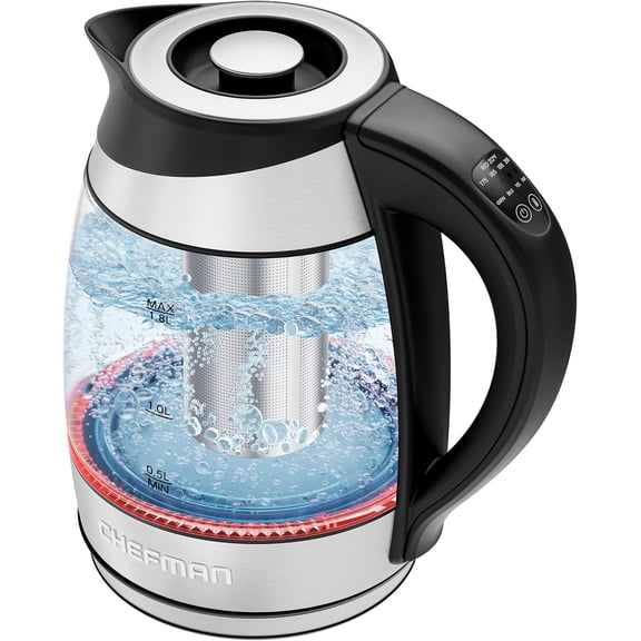 Electric Kettle with Temperature Control, 5 Presets LED Indicator Lights, Removable Tea Infuser, Glass & Hot Water Boiler, 360 Swivel Base, BPA Free, Stainless Steel, 1.8 Liters