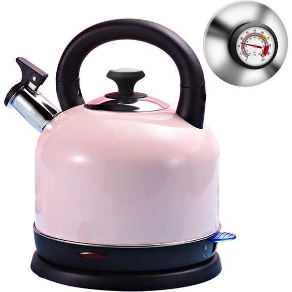 Electric Kettle Temperature Dash, 2L Stainless Steel Hot Water Boiler with Thermometer for Tea Coffee 1200W, Auto Shut-Off Boil-Dry Protection BPA Free, Large Pink Retro Cute