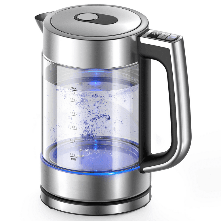 HadinEEon Electric Kettle, 1.7L Glass Boiler Electric Tea Kettle with Blue LED Indicator Light, Cordless Teapot Tea Heater, 304 Stainless Steel Hot