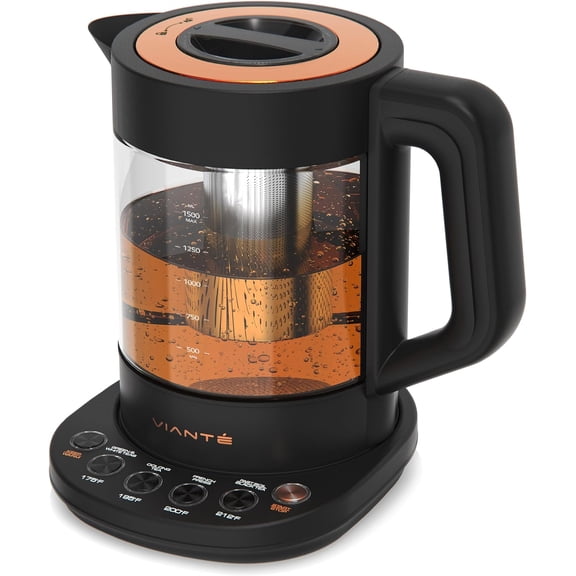 Electric Kettle With Infuser. No Plastic In Contact Water. Hot Tea Maker Temperature Control And Automatic Shut Off 1.5 Liters Capacity | Black Color