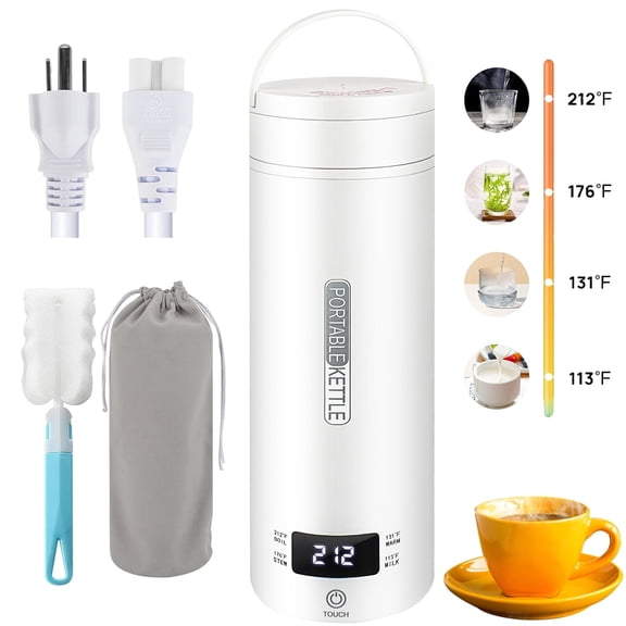 Electric Kettle for Travel, Portable Small Kettle with Temp Control,Mini Tea Coffee Boiler & Insulated Cup, Fast Boil Leak-Proof for Hotel/RV