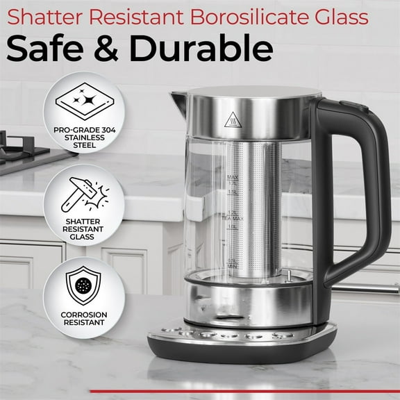 Electric Kettle with tea Infuser and Temperature Control - Keep Warm Function, Rapid Boil, Automatic Safety Shut Off,, No Plastic on Water, British Patent Technology,Large 1.7L