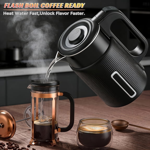 Electric Kettle with 1000W Stainless Steel Interior, 1.8L Hot Water Boiler