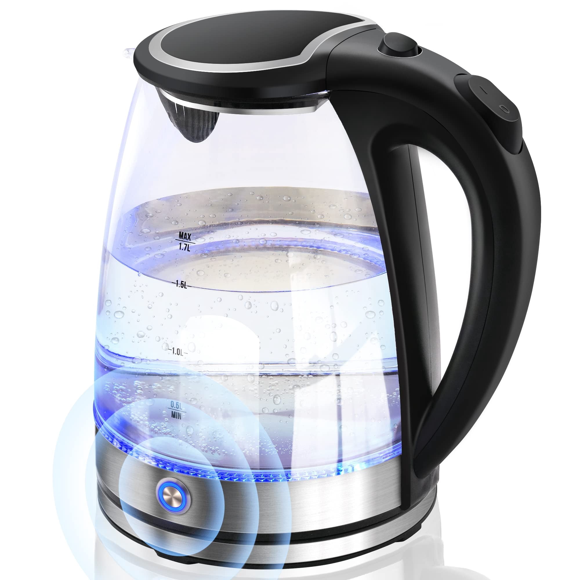 Comfee' Glass Electric Tea Kettle & Hot Water BoilerBPA-Free, 1.7L, Cordless LED