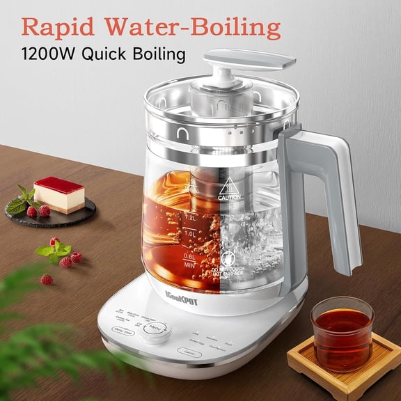 Electric Kettle with Tea Infuser, 1.5L Stainless Steel & Glass Water Boiler, 1200W Rapid Boil, Programmable Temp Control for Coffee Tea
