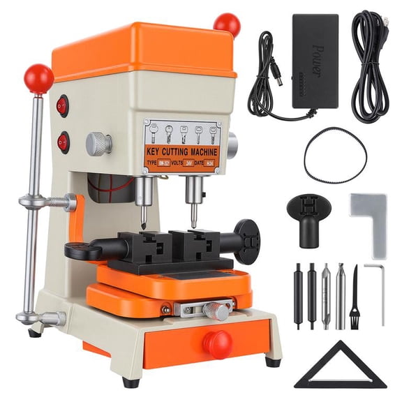 Electric Key Cutting Machine Vertical, 150W Key Maker with Upgraded DC Motor, Low Noise High Precision, External Transformer 110V-220V, Portable, 9 x 6 x 12 Inch
