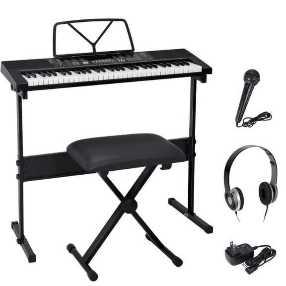 Electric Keyboard Piano Digital 61 Key Music Organ with Microphone Stand & Stool