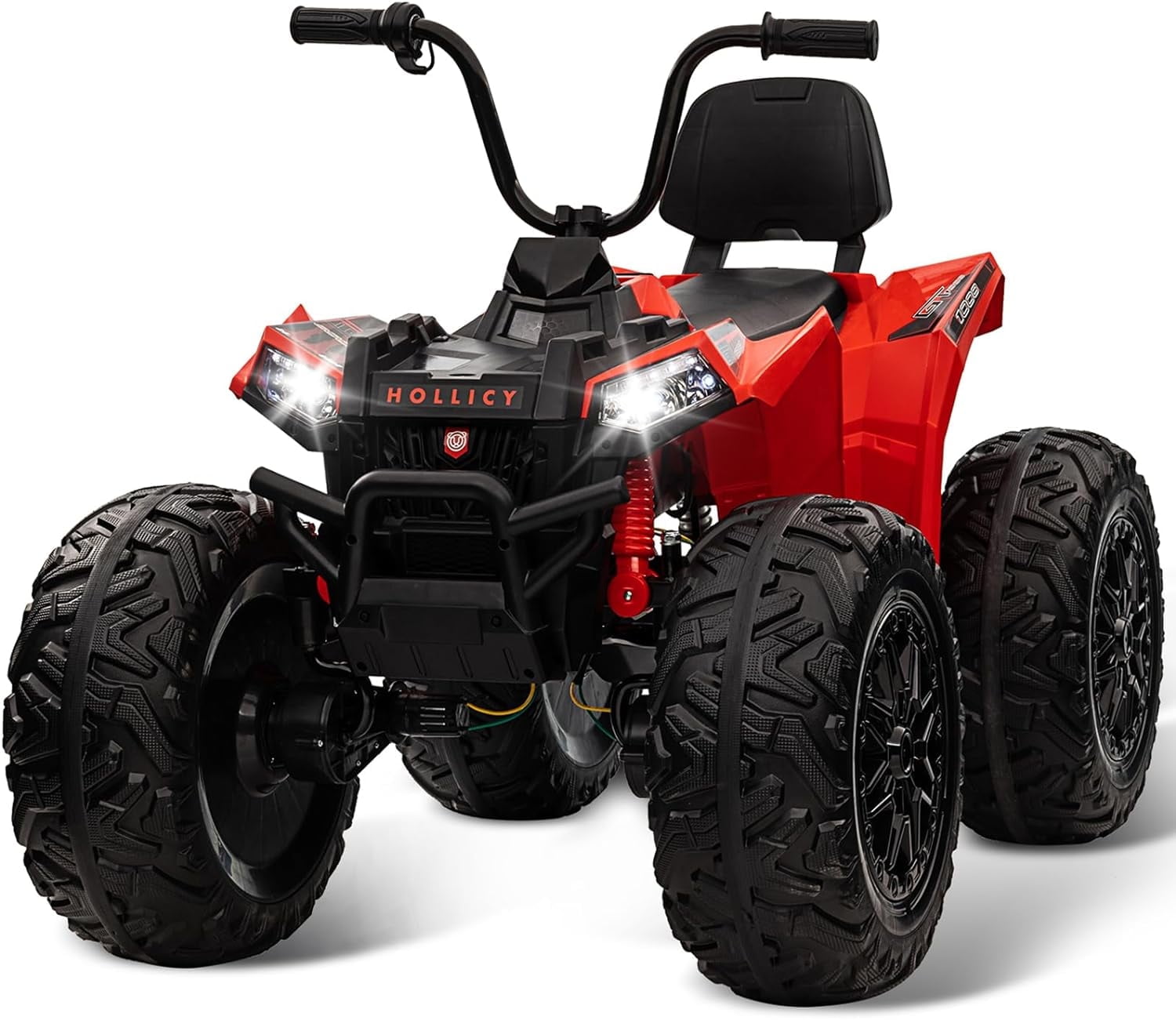 Electric ATV 24v Quad Ride on Toy – 4WD Battery Powered Vehicle with Dual 7AH Batteries, 4×80w Strong Motors, EVA Rubber Wheels, Handlebar Throttle, LED Lights & Built-in Music, Red