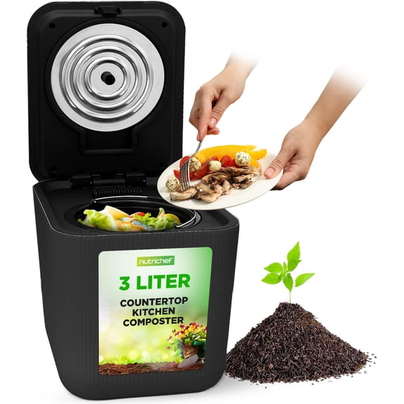Electric Kitchen Composter | 3 Quart Food Recycler | Food Waste Compost Bin for Countertop | 1 Button to Compost, Easy to Clean Composter Bucket | Low Noise, Odorless & Auto Clean | Grey
