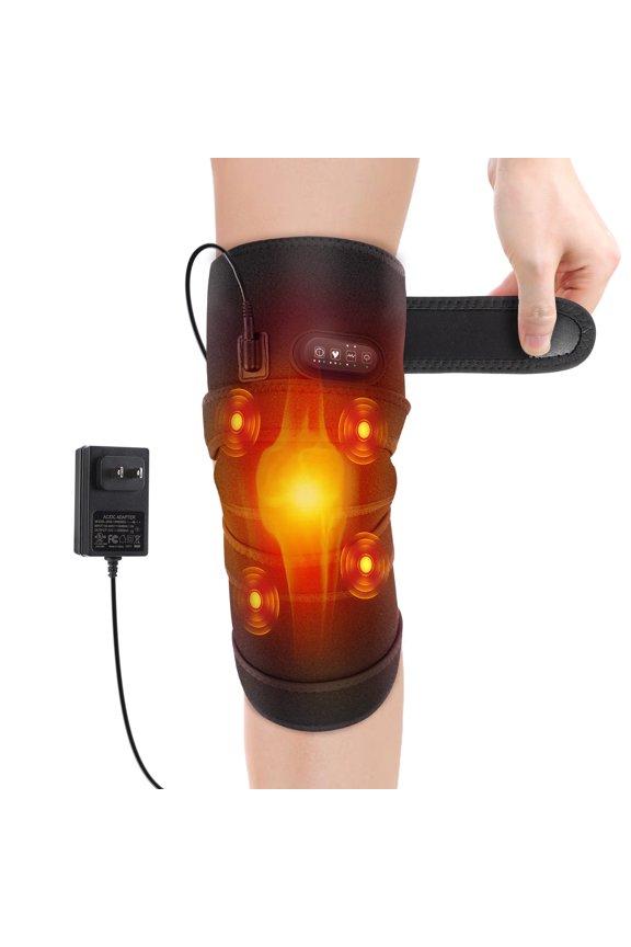 Electric Knee Warmer, Vibration Knee Massager with 4X Vibration Motors, Large Knee Heating Pad 3X Coverage for Stiffness, 5 Vibration Modes 3 Heat Levels, AC Adapter Heating Faster (No Battery)