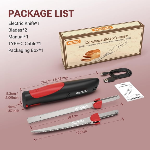 Electric Knife for Meat Slicing, Rechargeable Carving Knife with 2 Stainless Steel Blades, Safety Lock Ergonomic Handle Cordless Electric Knives for Fish Fillet Steak Bread Turkey