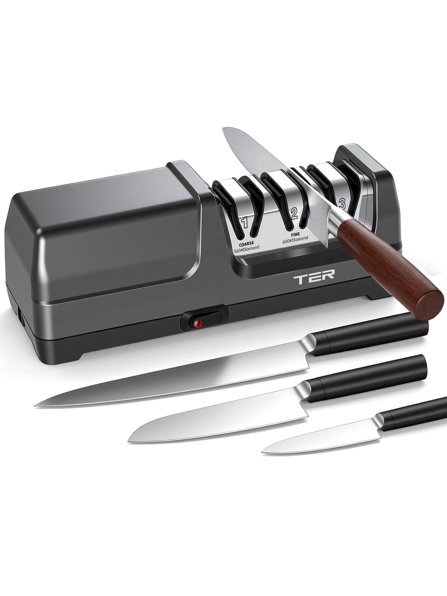 Electric Knife Sharpener, 3-Stage Diamond Knife Sharpener for Kitchen Knives 20-Degree Angle, 40S Quick Sharpening & Polishing for Chef, Santoku, Ceramic Knives, Easy to Use for Beginners, Black