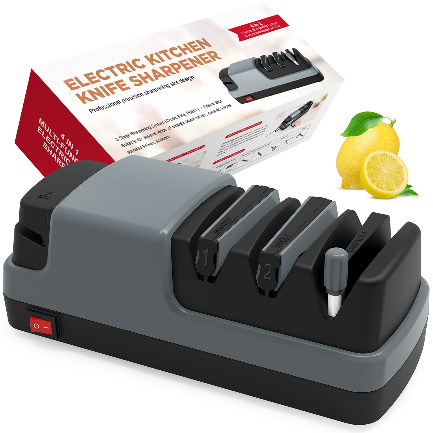 Electric Knife Sharpener- 4 in 1 Electric Knife Sharpeners for Kitchen Knives, Straight Blade Knives & Serrated Knives & Ceramic Knives & Scissors - Walmart.com