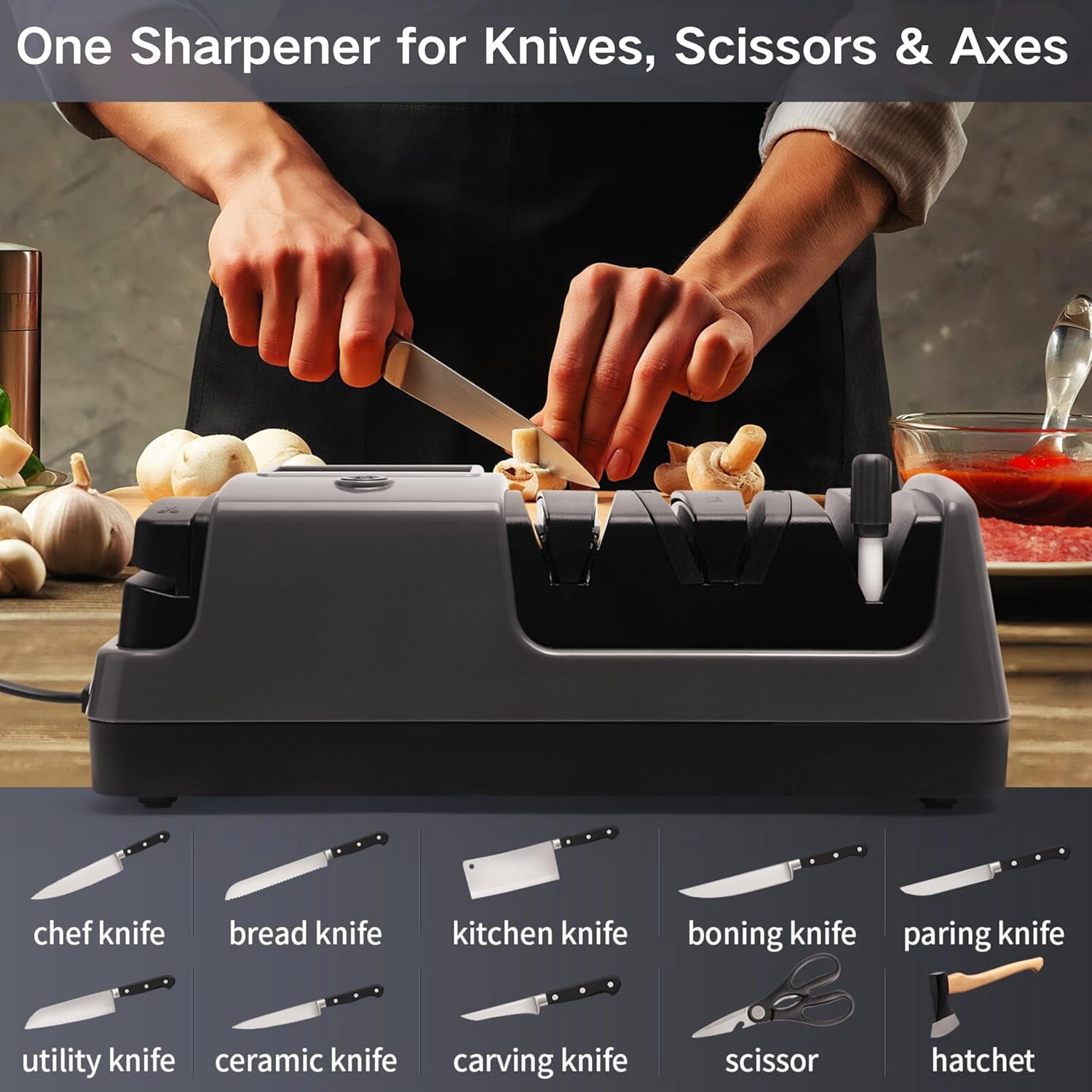 Electric Knife Sharpener 5-in-1 Multi-Function with Adjustable Speed LCD Display for Kitchen Knives Scissors Axes