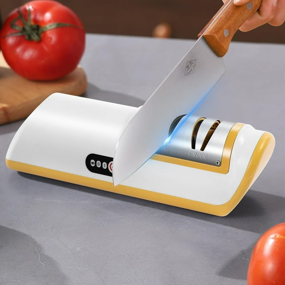 Electric Knife Sharpener Automatic Adjustable Kitchen Tool for Fast Sharpening Knives Scissors,USB Kitchen Knife Sharpener,3 Stage Electric Knife Sharpener (Yellow)