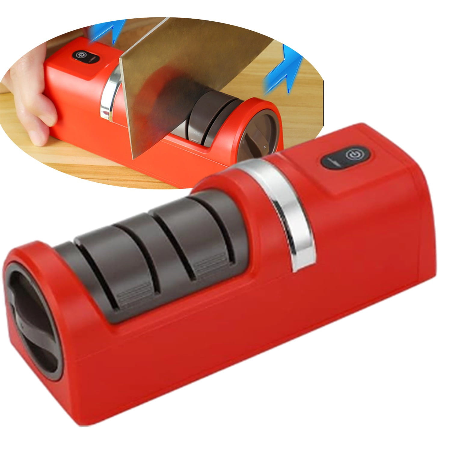 Electric Knife Sharpener for Kitchen Knives – Cordless Rechargeable Professional Sharpening Tool, Automatic Sharpener with Grinding Wheel & Strong Suction Base