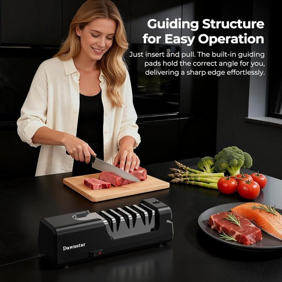 Electric Knife Sharpener, Precise 20 Diamond Sharpening System for Kitchen Knives and Scissors, Quick Repair in 40 Seconds with Metal Dust Collection Box, Black