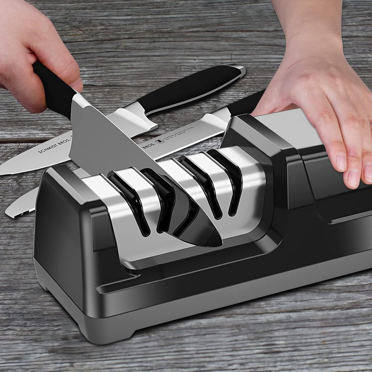 Professional 2-Stage Electric Knife Sharpener with  Abrasives for Kitchen Knives