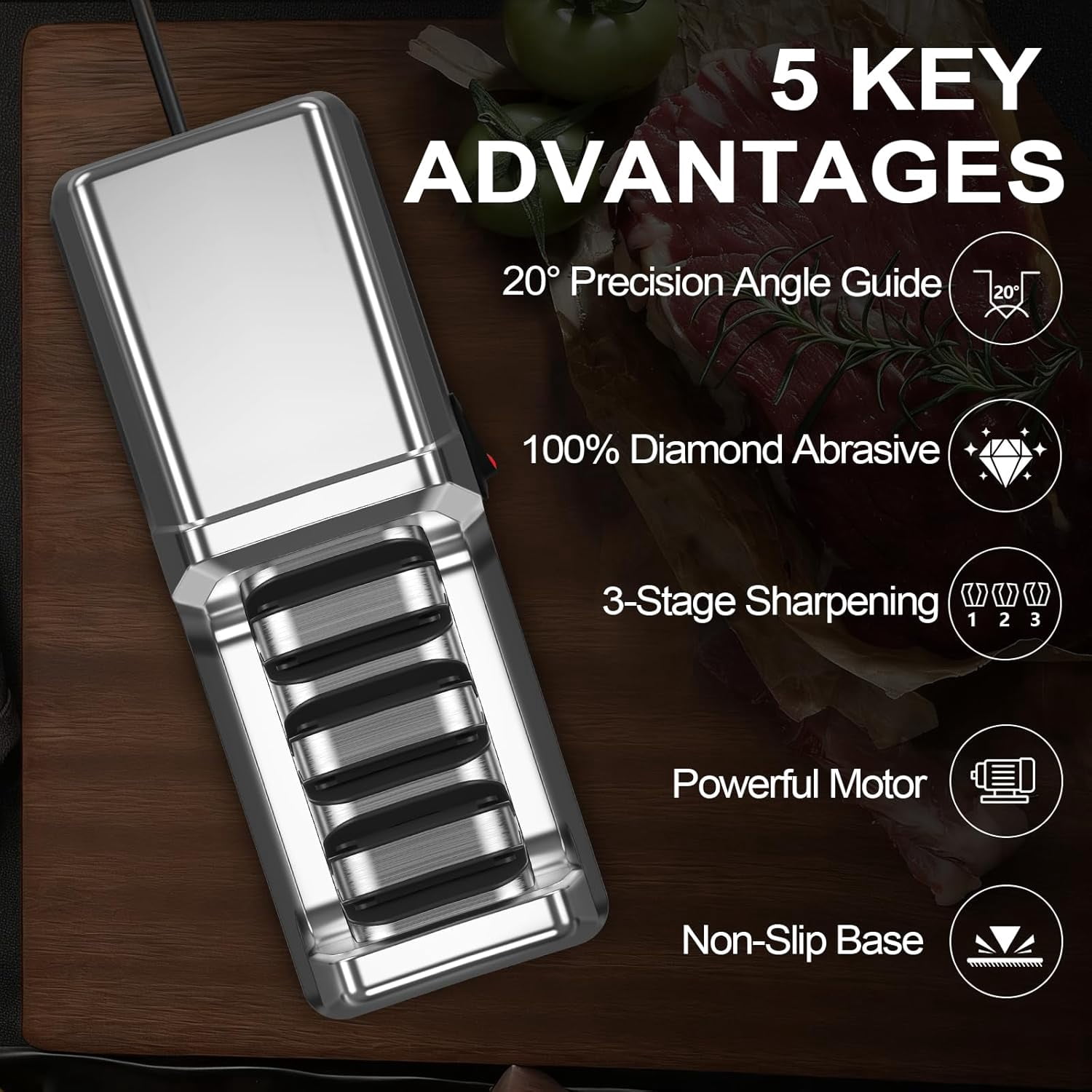 Electric Knife Sharpener - Professional 3-Stage  System with 20 °   Precision Angle for Kitchen Blades
