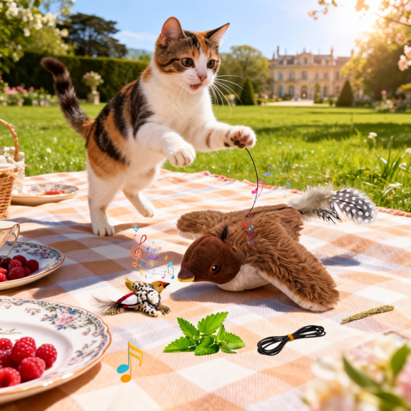 Electric Knife Sharpener with Remote Control, Stimulates Hunting Instincts, Chirping Fluttering Prey Flying Interactive Simulation Electric Cat Toy (Brown)