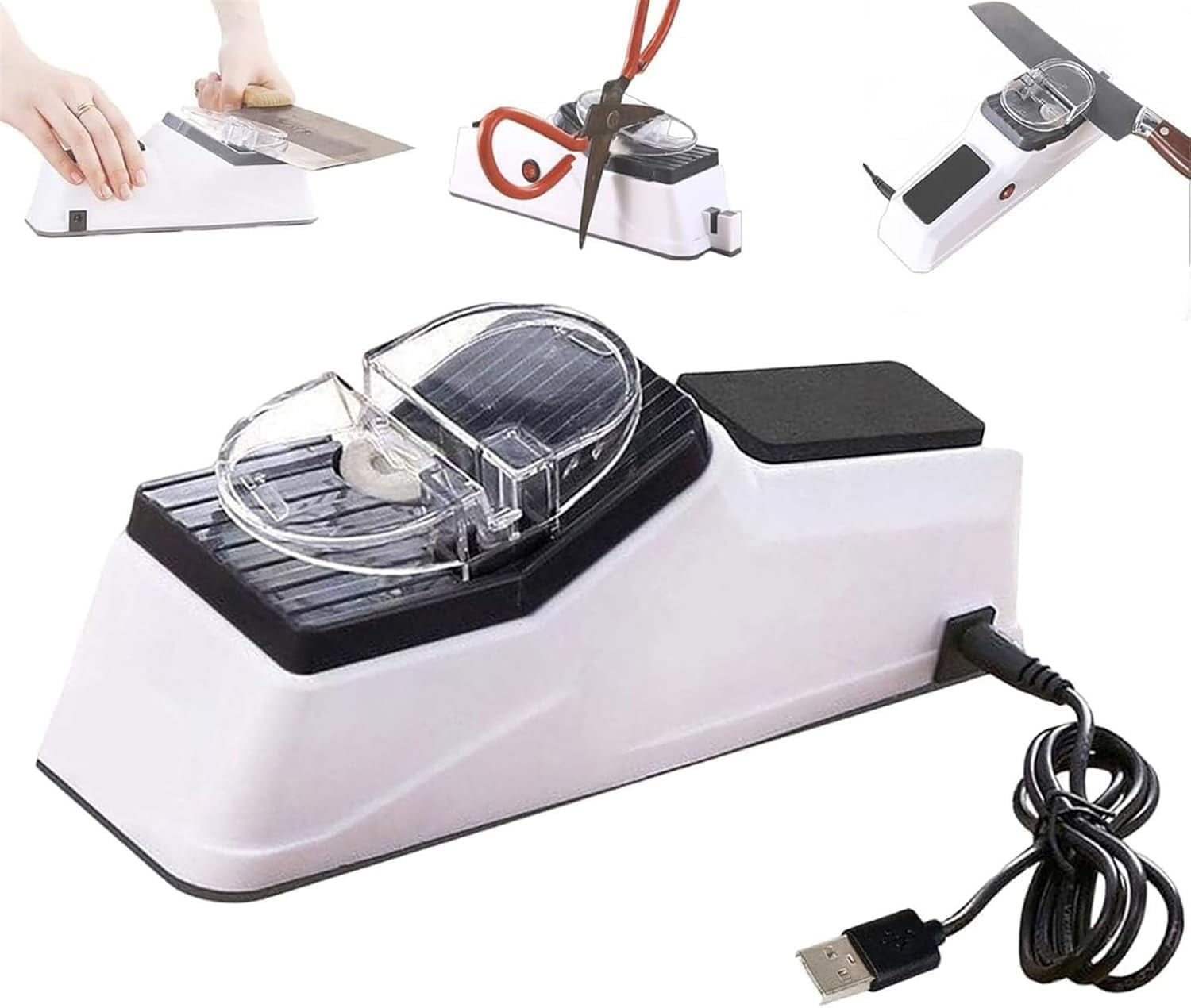 Electric Knife Sharpener, With Replacement Grinding Tools, Double Sided Knife Sharpener, Quick Sharpening & Polishing, Stable Non-slip Base, Quick & Effortless Razor-Sharp