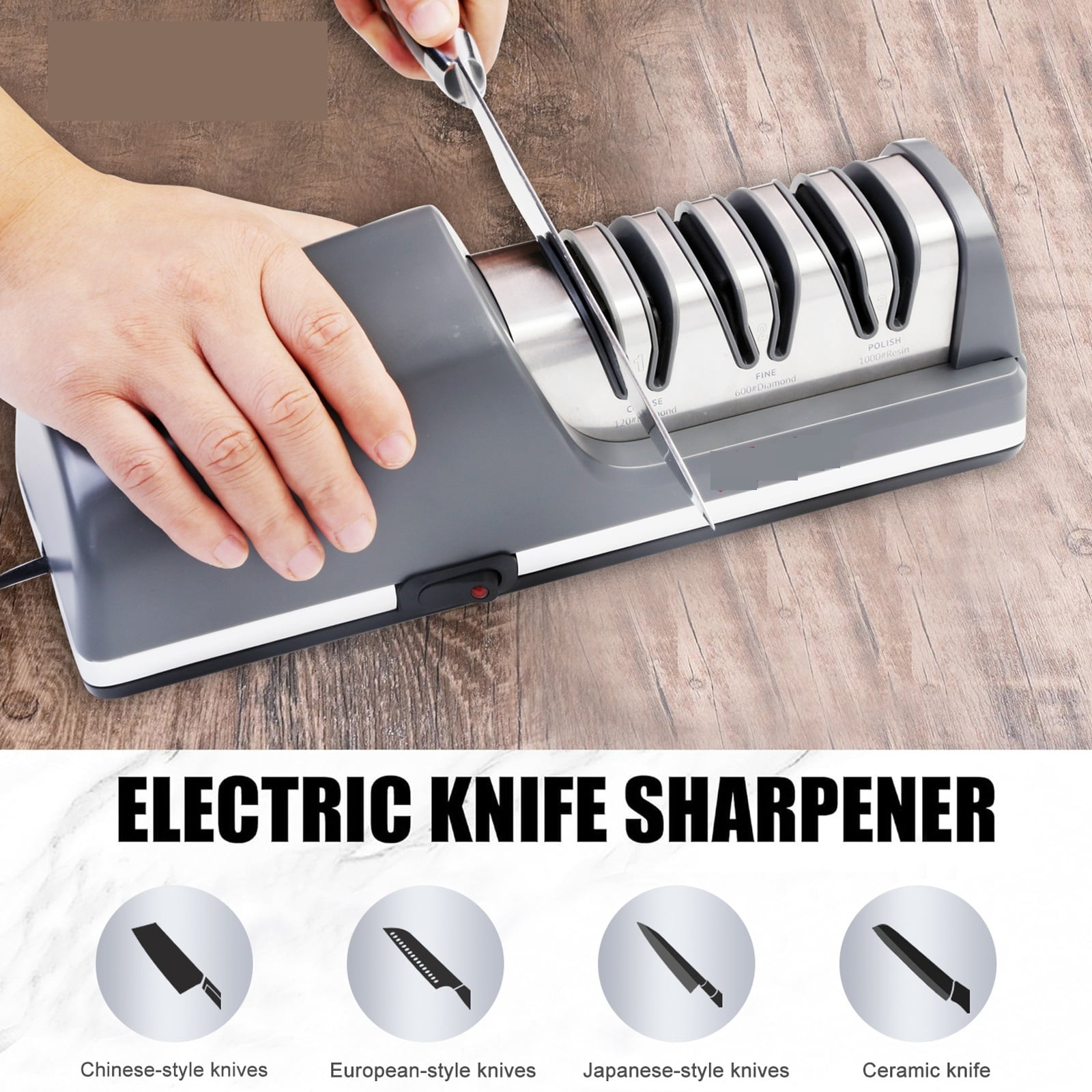Electric Knife Sharpener Three-Speed Sharpening 100% Diamond Replaceable Sharpening Heads Suitable for All Kitchen Knives