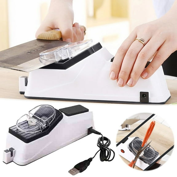 Electric Knife and Scissors Sharpener, Automatic Sharpener with USB Power and Safety Cover, 5-Second Fast Sharpening for Home Kitchen