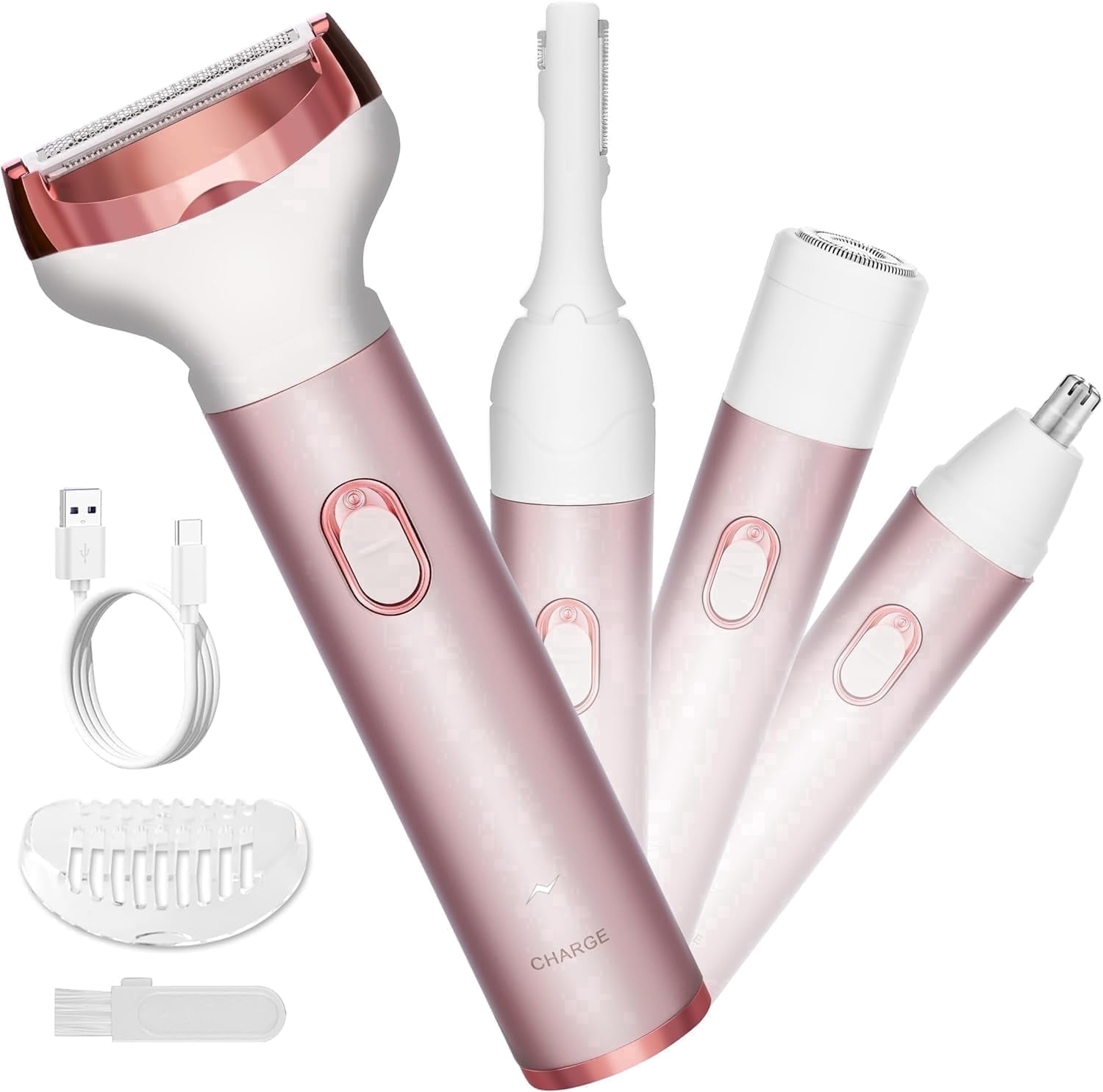 Obacre 4 in 1 Electric Lady Shaver,Women Razor for Shaving Cordless Painless Shaver for Women Face, Legs and Underarm,Portable Bikini Trimmer Wet & Dry Hair Removal,Cordless Micro USB Rechargeable