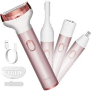 4 in 1 Electric Lady Shaver, Women Razors for Shaving Cordless Painless Shaver for Women Face, Legs and Underarm, Portable Bikini Trimmer Wet & Dry Hair Removal, Cordless - Micro USB Rechargeable