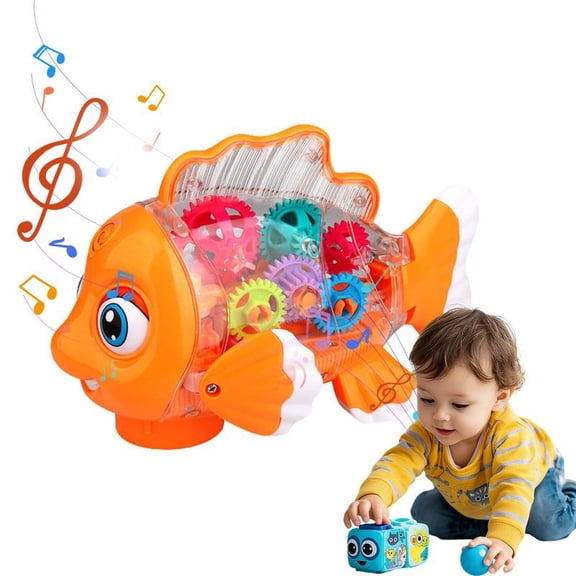 Electric Ladybug Fish Walker Car Toy, Transparent Gear Swing with Colorful Lights & Music, Universal Walking Sensory Educational Toy for Indoor Outdoor Play, Ideal Birthday Children's Day Gift for Bo