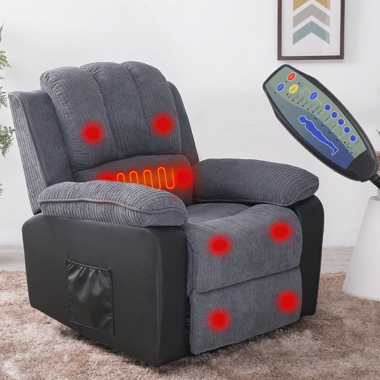 Electric Large Power Lift Recliner with Massage and Heat for Elderly