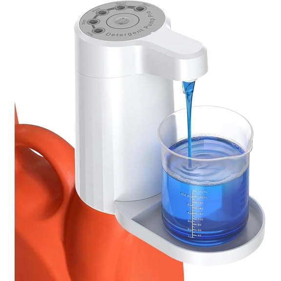 Electric Laundry Detergent Dispenser, 2000mAh USB-C Rechargeable Laundry Soap Dispenser Pump, 15-75 ml One-Press Dose, No-Spill for Liquid Detergent Containers, Laundry Organization(White)